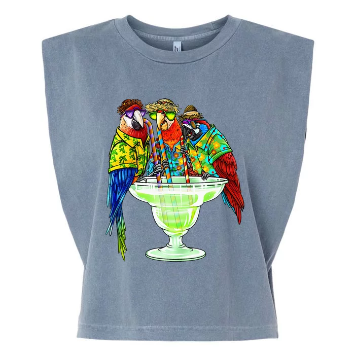 Parrots Drinking Margarita Hawaiian Vacation Birds Garment-Dyed Women's Muscle Tee