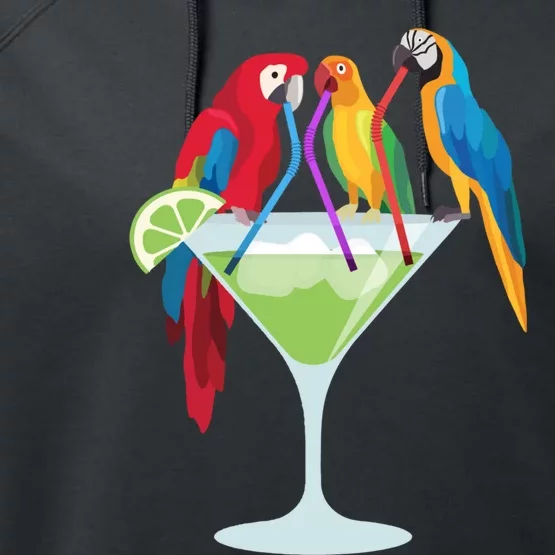 Parrots Drinking Margarita Tropical Vacation Hawaiian Birds Performance Fleece Hoodie