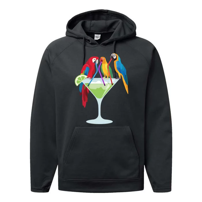 Parrots Drinking Margarita Tropical Vacation Hawaiian Birds Performance Fleece Hoodie