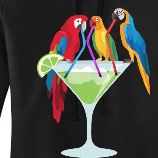 Parrots Drinking Margarita Tropical Vacation Hawaiian Birds Women's Pullover Hoodie