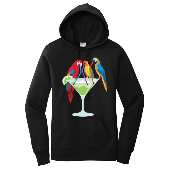 Parrots Drinking Margarita Tropical Vacation Hawaiian Birds Women's Pullover Hoodie