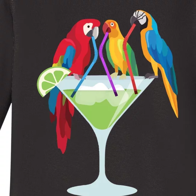 Parrots Drinking Margarita Tropical Vacation Hawaiian Birds Baby Long Sleeve Bodysuit