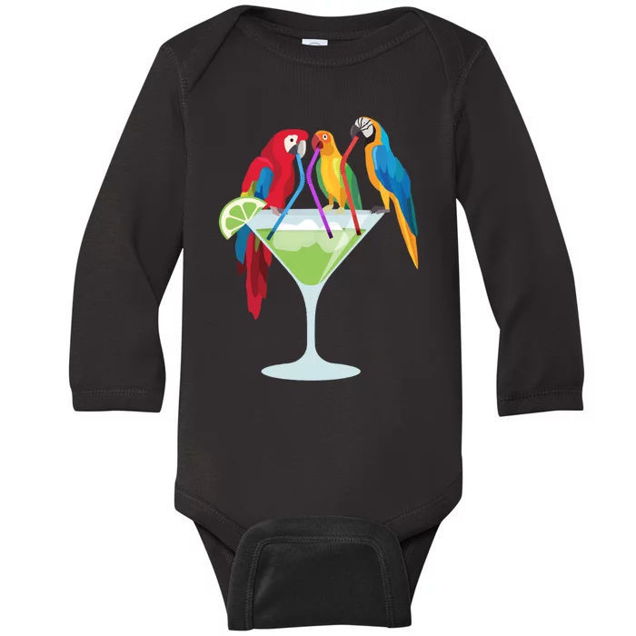 Parrots Drinking Margarita Tropical Vacation Hawaiian Birds Baby Long Sleeve Bodysuit