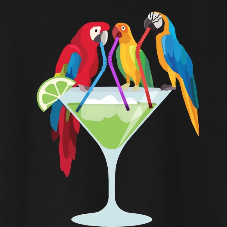 Parrots Drinking Margarita Tropical Vacation Hawaiian Birds Women's Crop Top Tee