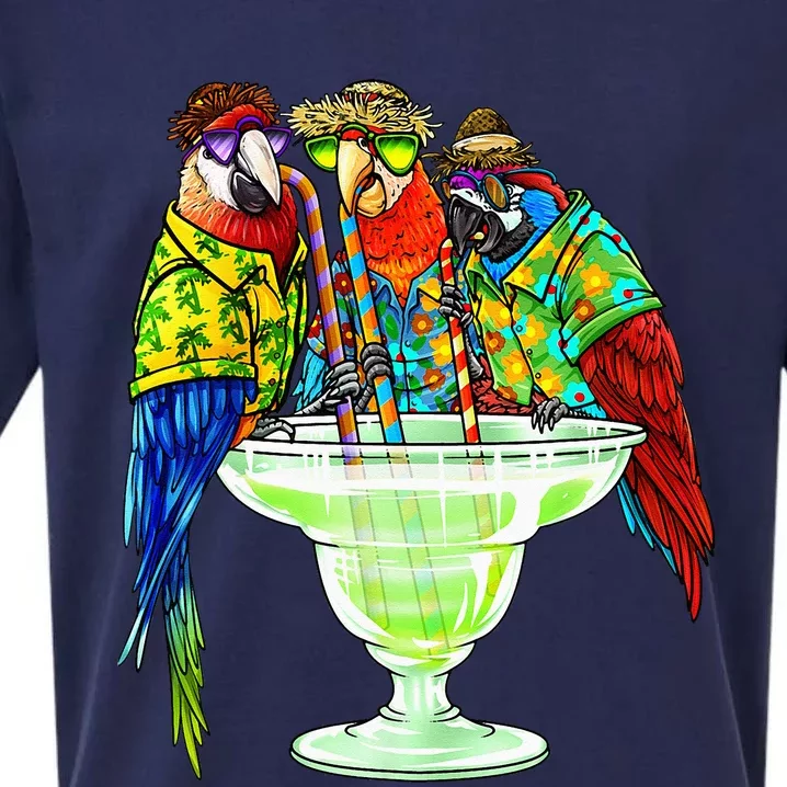 Parrots Drinking Margarita Hawaiian Vacation Birds Sueded Cloud Jersey T-Shirt