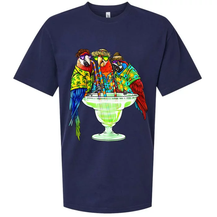 Parrots Drinking Margarita Hawaiian Vacation Birds Sueded Cloud Jersey T-Shirt