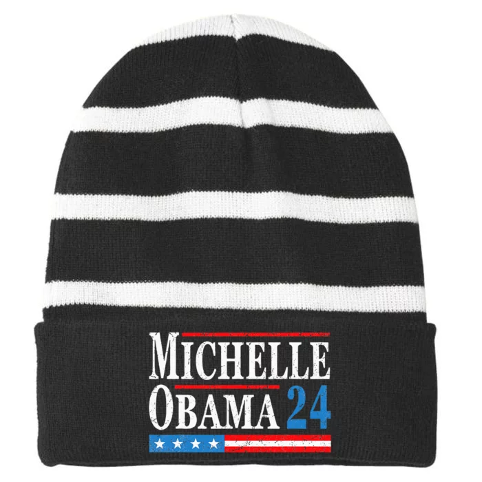 Political Democrat Michelle Obama 2024 Presidential Election Striped Beanie with Solid Band