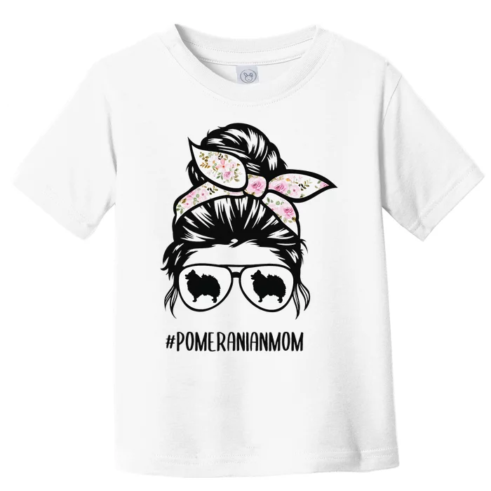 Pomeranian dog mom messy bun hair glasses pom mom dog Toddler T-Shirt