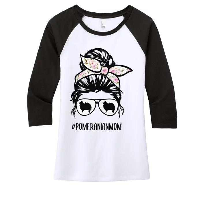 Pomeranian dog mom messy bun hair glasses pom mom dog Women's Tri-Blend 3/4-Sleeve Raglan Shirt