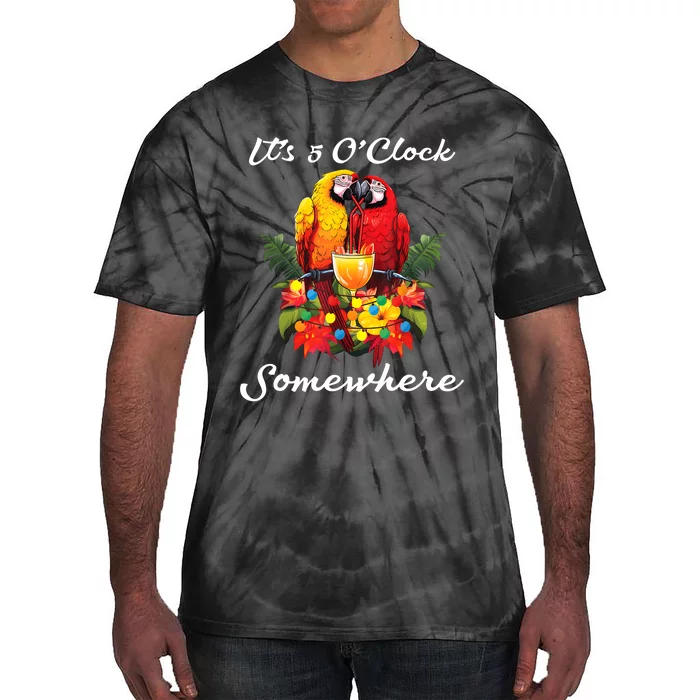 Parrots Drinking Margarita Its 5 Oclock Somewhere Funny Tie-Dye T-Shirt