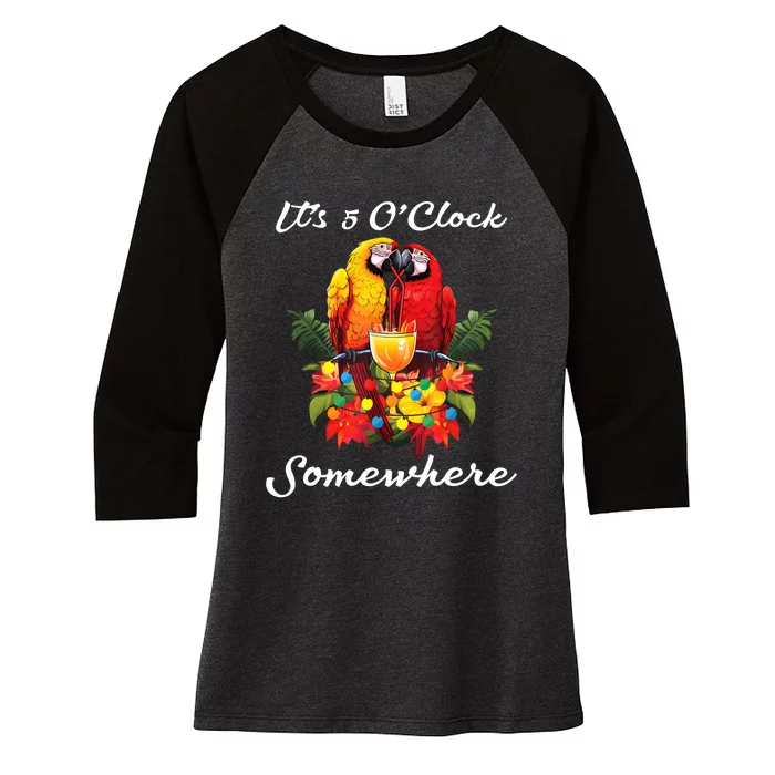 Parrots Drinking Margarita Its 5 Oclock Somewhere Funny Women's Tri-Blend 3/4-Sleeve Raglan Shirt