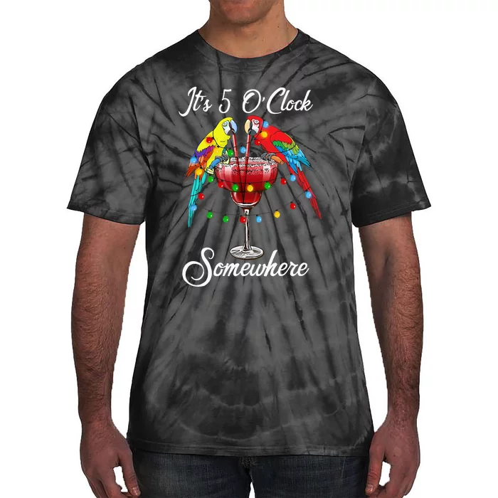 Parrots Drinking Margarita Its 5 Oclock Somewhere Tie-Dye T-Shirt