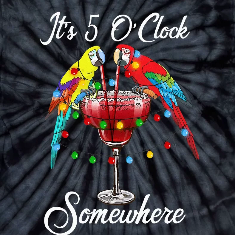 Parrots Drinking Margarita Its 5 Oclock Somewhere Tie-Dye T-Shirt