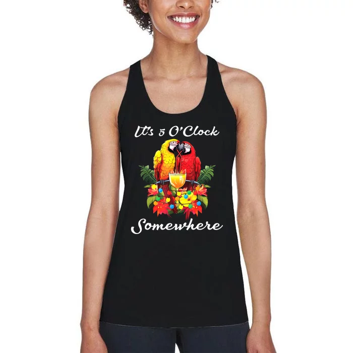 Parrots Drinking Margarita Its 5 Oclock Somewhere Funny Women's Racerback Tank