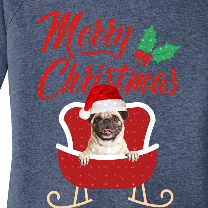 Pug Dog Merry Christmas Design For The Holiday Season! Women's Perfect Tri Tunic Long Sleeve Shirt