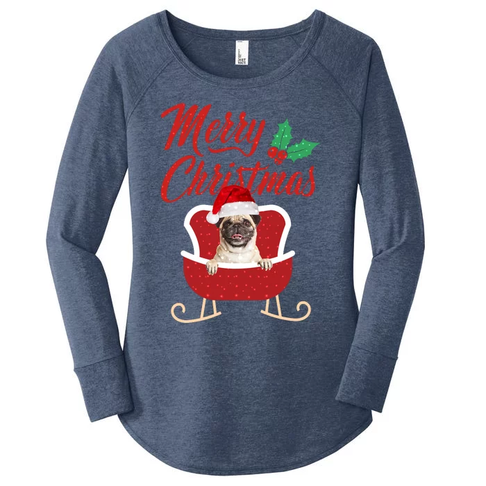 Pug Dog Merry Christmas Design For The Holiday Season! Women's Perfect Tri Tunic Long Sleeve Shirt