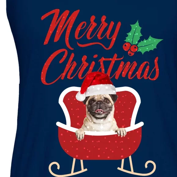 Pug Dog Merry Christmas Design For The Holiday Season! Ladies Essential Flowy Tank