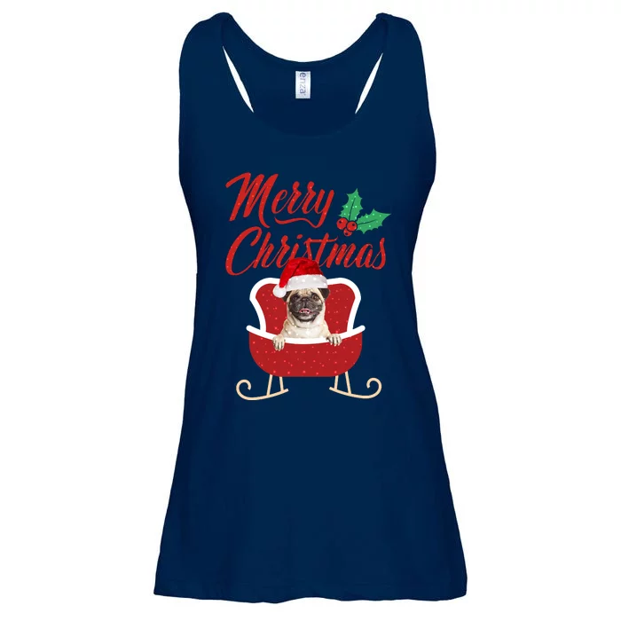 Pug Dog Merry Christmas Design For The Holiday Season! Ladies Essential Flowy Tank