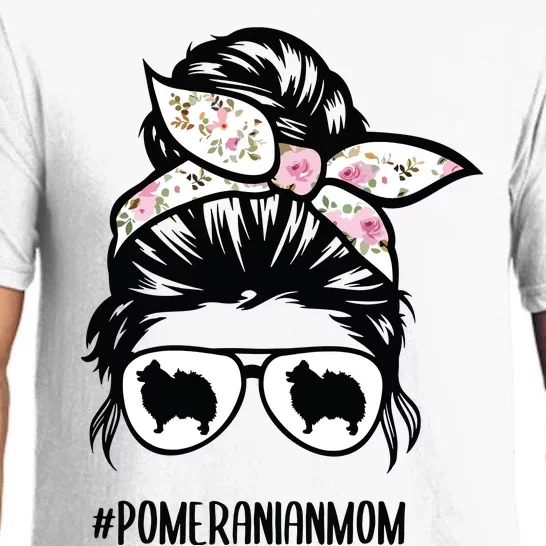 Pomeranian Dog Mom Messy Bun Hair Glasses Pom Mom Dog Pajama Set