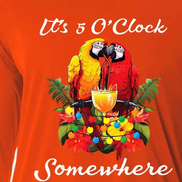 Parrots Drinking Margarita Its 5 Oclock Somewhere Funny Cooling Performance Long Sleeve Crew