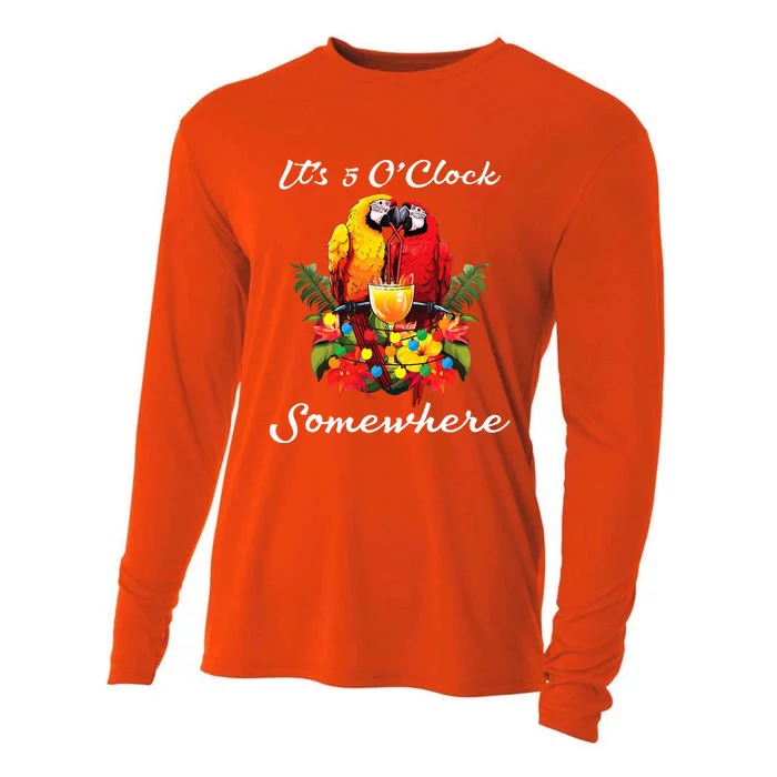 Parrots Drinking Margarita Its 5 Oclock Somewhere Funny Cooling Performance Long Sleeve Crew