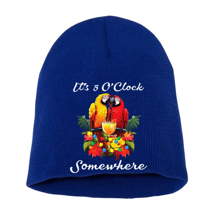 Parrots Drinking Margarita Its 5 Oclock Somewhere Funny Short Acrylic Beanie