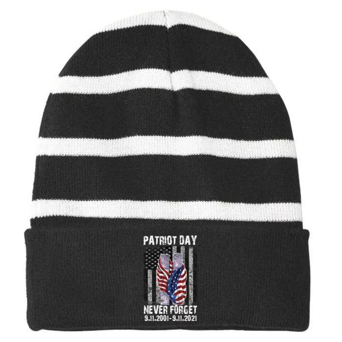 Patriot Day Never Forget 9/11 20th Anniversary Striped Beanie with Solid Band