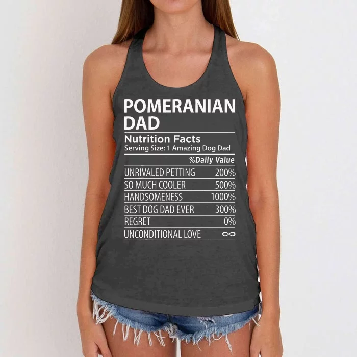 Pomeranian Dad Nutrition Facts Funny Pomeranian Dog Owner Women's Knotted Racerback Tank