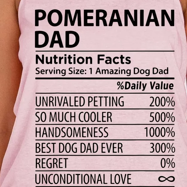 Pomeranian Dad Nutrition Facts Funny Pomeranian Dog Owner Women's Knotted Racerback Tank