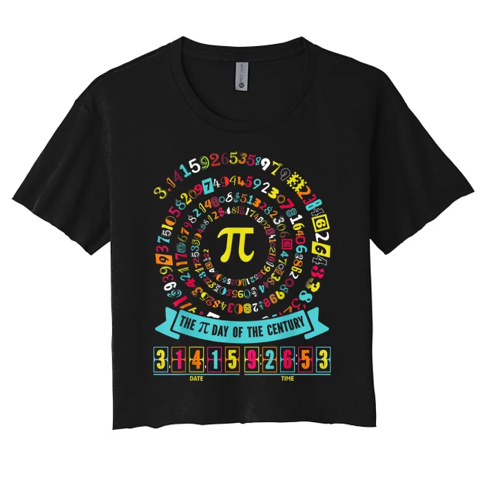 Pi Day Of The Century Tee Spiral Pi Math Tee For Pi Day 3.14 Women's Crop Top Tee