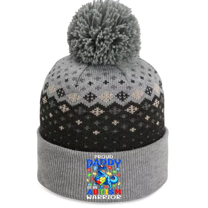 Proud Daddy Of An Autism Warrior Dinosaur Meaningful Gift The Baniff Cuffed Pom Beanie