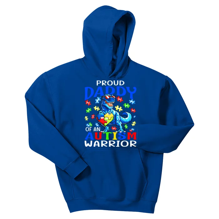 Proud Daddy Of An Autism Warrior Dinosaur Meaningful Gift Kids Hoodie