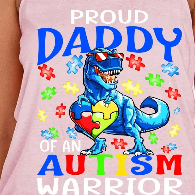 Proud Daddy Of An Autism Warrior Dinosaur Meaningful Gift Women's Knotted Racerback Tank