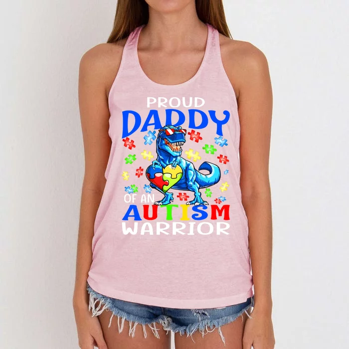 Proud Daddy Of An Autism Warrior Dinosaur Meaningful Gift Women's Knotted Racerback Tank