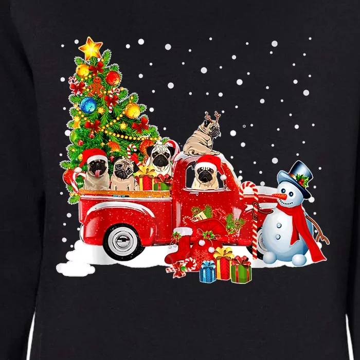 Pug Dog On Red Truck Christmas Pajama Funny Xmas Tree Womens California Wash Sweatshirt