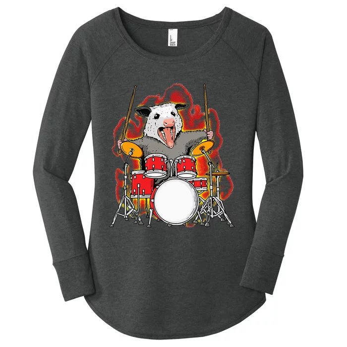 Possum Drumming Opossum Playing The Drums Drummer Women's Perfect Tri Tunic Long Sleeve Shirt