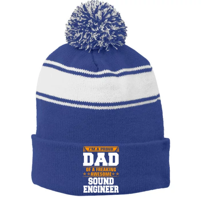 Proud Dad Of Awesome Sound Engineer Fathers Day Gift Stripe Pom Pom Beanie