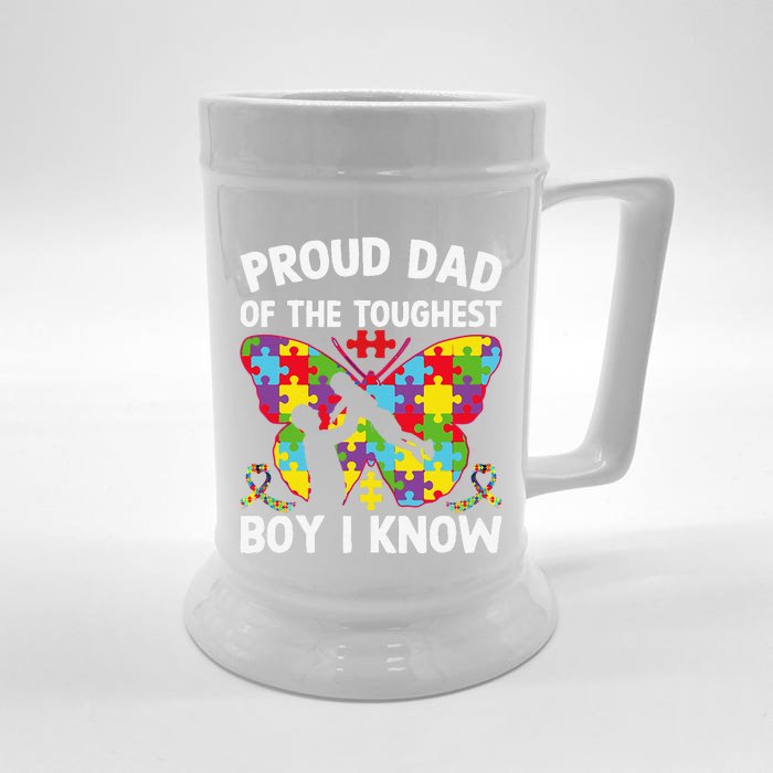 Proud Dad Of The Toughest I Know Autism Awareness Front & Back Beer Stein