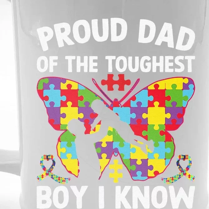 Proud Dad Of The Toughest I Know Autism Awareness Front & Back Beer Stein