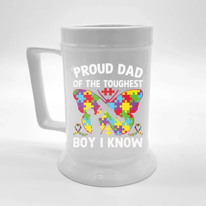 Proud Dad Of The Toughest I Know Autism Awareness Front & Back Beer Stein