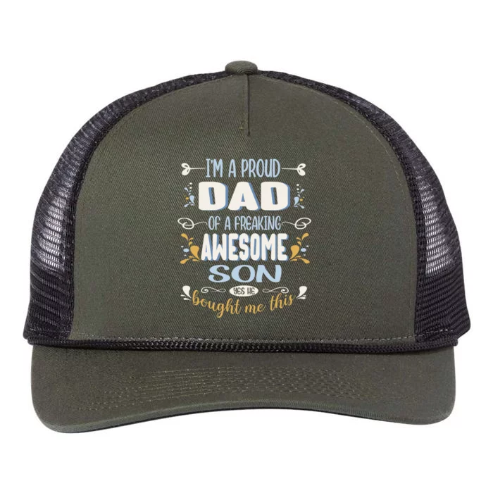 Proud Dad Of Awesome Son Funny Fathers Day Funny Gift Retro Rope Trucker Hat Cap