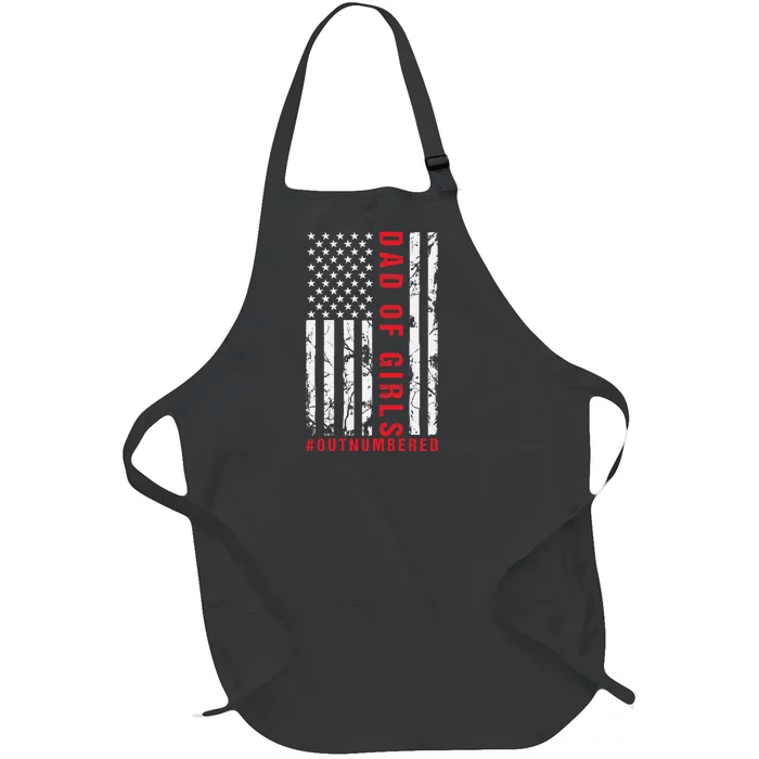 Patriotic Dad Of Girls Outnumbered American Flag Apparel Full-Length Apron With Pocket