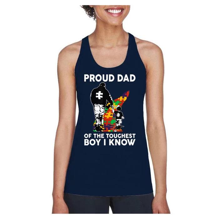 Proud Dad Of The Toughest Boy I Know Autism Awareness Women's Racerback Tank