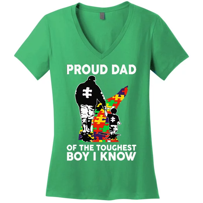 Proud Dad Of The Toughest Boy I Know Autism Awareness Women's V-Neck T-Shirt