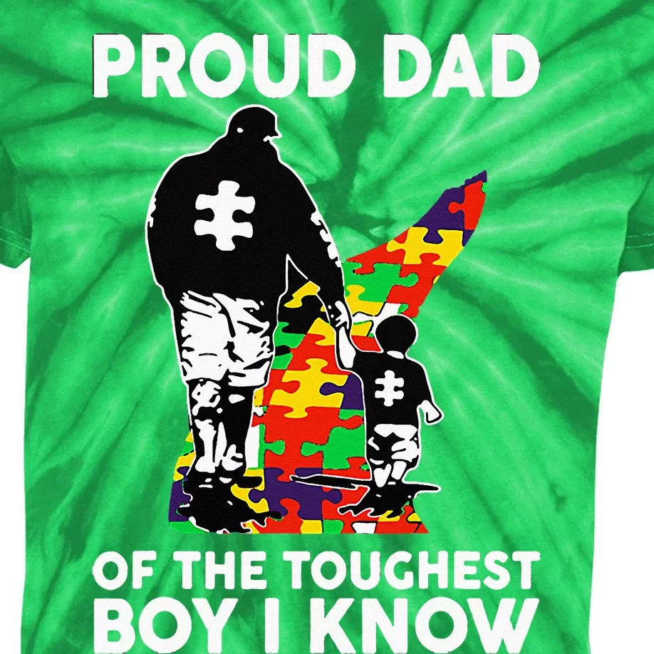 Proud Dad Of The Toughest Boy I Know Autism Awareness Kids Tie-Dye T-Shirt