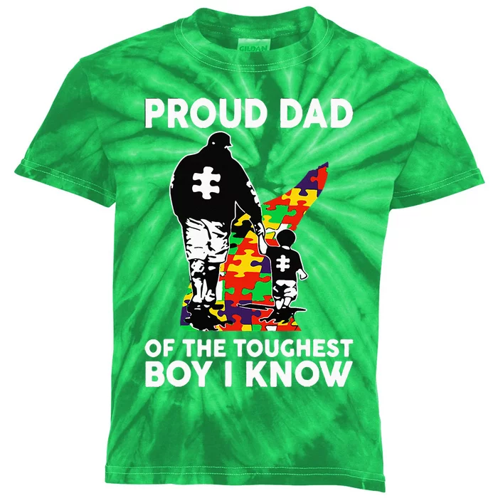 Proud Dad Of The Toughest Boy I Know Autism Awareness Kids Tie-Dye T-Shirt