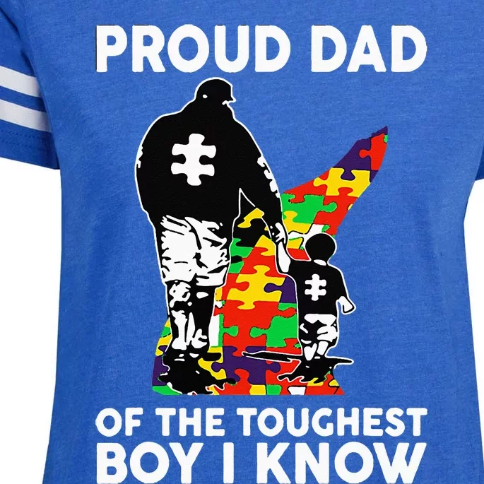 Proud Dad Of The Toughest Boy I Know Autism Awareness Enza Ladies Jersey Football T-Shirt