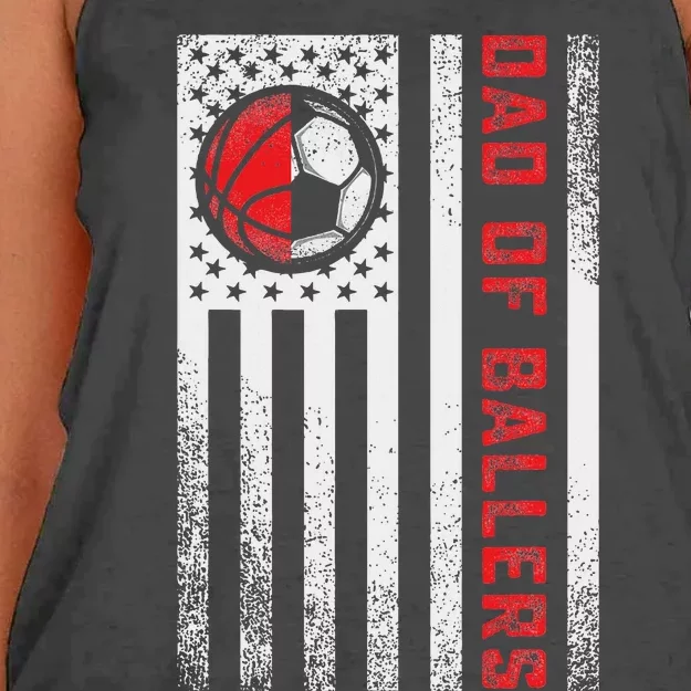 Patriotic Dad Of Ballers Basketball Soccer Flag Women's Knotted Racerback Tank