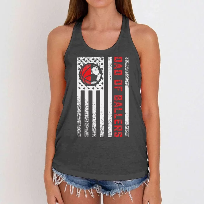 Patriotic Dad Of Ballers Basketball Soccer Flag Women's Knotted Racerback Tank