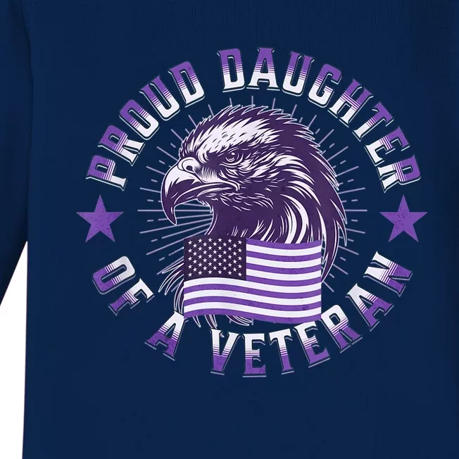 Proud Daughter of Veteran Military Child Month Quote Purple Baby Long Sleeve Bodysuit